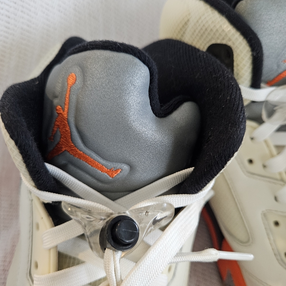 Jordan 5 Men's White and Orange Sneakers Size 14 - Picture 7 of 16